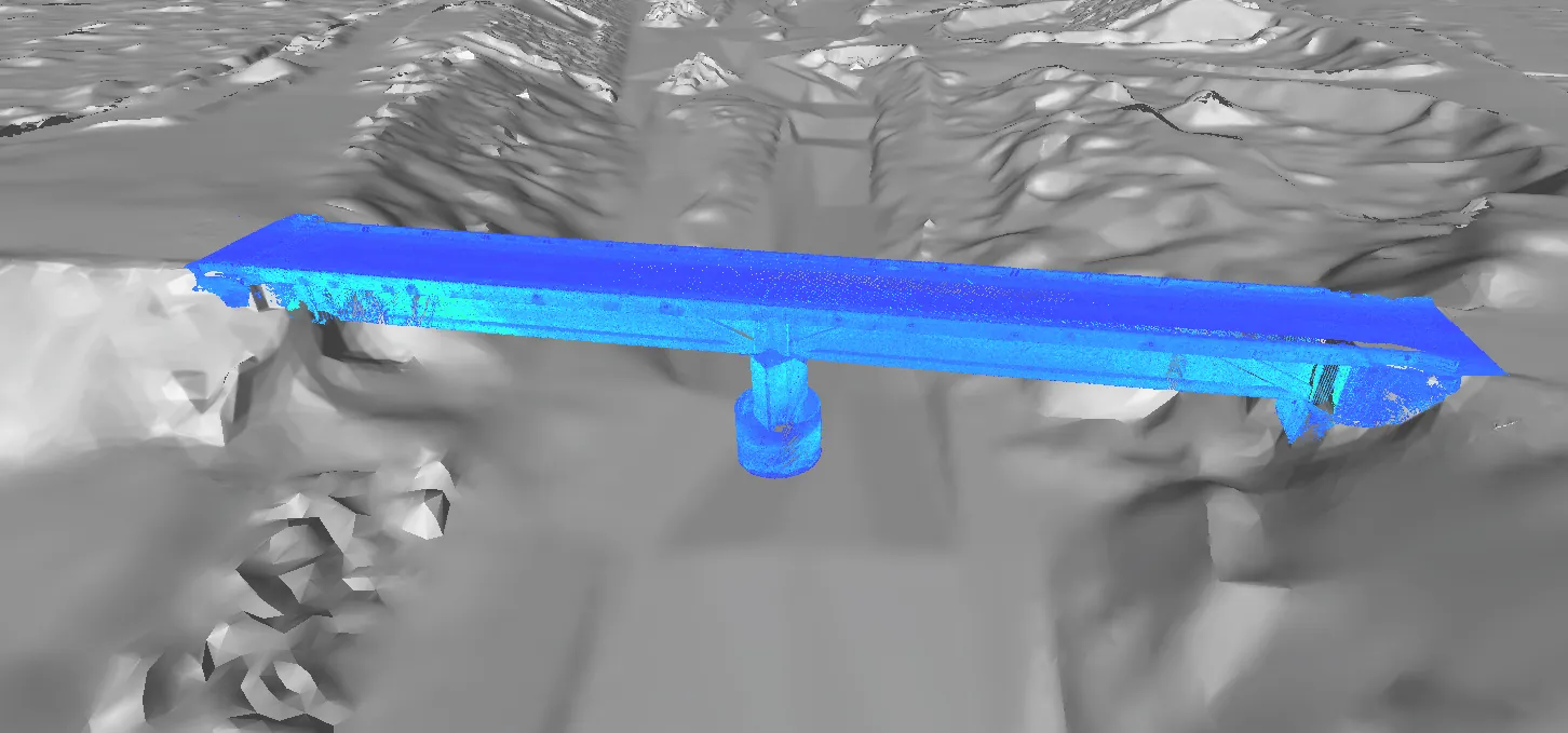 Modelo 3D del puente integrado con el terreno