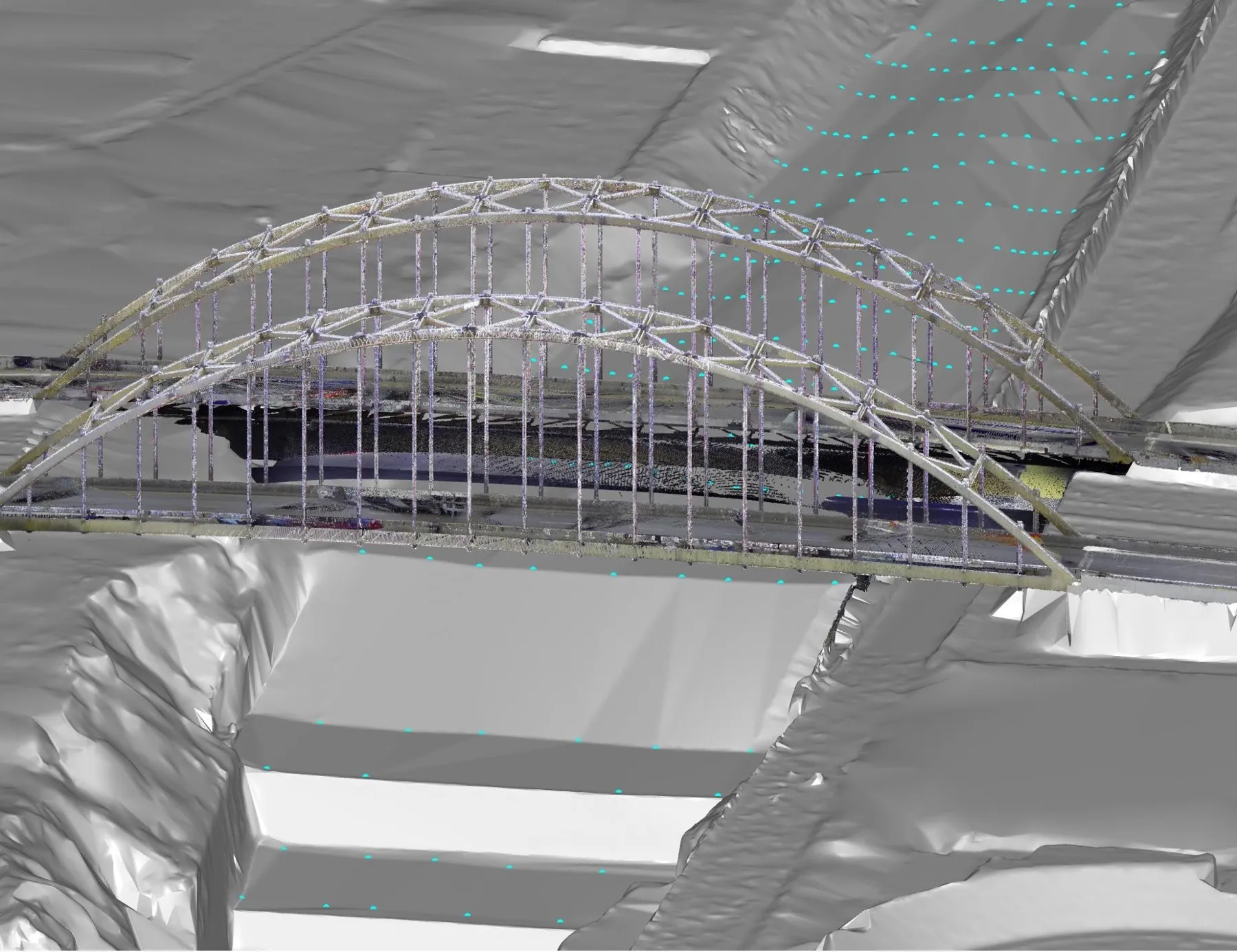 Nube de puntos LIDAR de un puente sobre el río Rímac